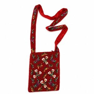 Vtg Christiana Small Crossbody Bag Beaded Floral Handcrafted Evening Purse Red